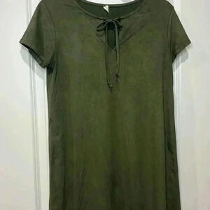 PINKBLUSH FAUX SUEDE OLIVE GREEN MINI DRESS